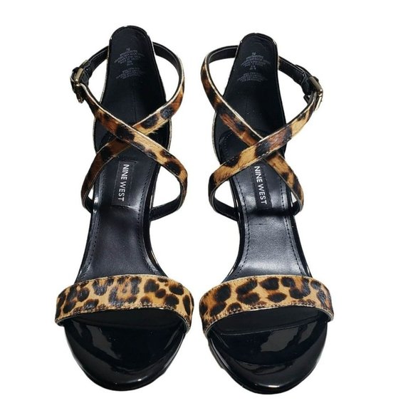 Nine West Womens Natural Fur Leopard Print Open Toe Strappy High Heels Sz 6.5 7 - Picture 4 of 11